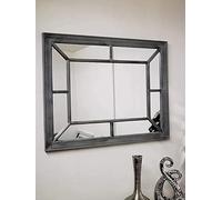 Biznest Large Rectangle Antique Window Wall Mirror Stylish Decor Durable Frame Window Style Black Silver 60X76Cm