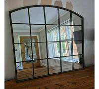 Biznest Large Rectangle Arch Window Mirror Durable Metal Frame Indoor Outdoor Wall Mounted Window Style Metal Wall Mirror Home 76X90Cm (Black)