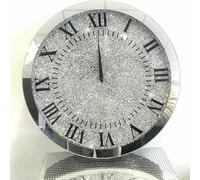Biznest Large Round 45Cm Sparkly Silver Crushed Diamond Crystal Mirrored Wall Clock