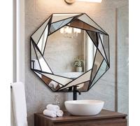 Biznest Large Round Octagonal Wall Mounted Mirror Black Geometric Design Home Décoration For Bedroom Or Living Room 65Cm Diameter