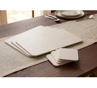 Biznest Large Set Of 4 Cream Placemats & 4 Coasters Wooden Veneer Rectangular Dining Table Linens Setting Mats Home Decor 21X29Cm