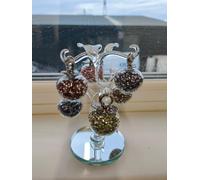 Biznest Large Silver Green Crushed Diamond Crystal Filled Glass Apple Tree Ornament Statue Shelf Decor