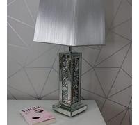 Biznest Large Sparkly Crushed Diamond Blocks Style Table Lamp Corner Mirrored Crystal Tall Silver Shade Glitz