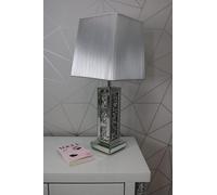 Biznest Large Sparkly Crushed Diamond Blocks Style Table Lamp Corner Mirrored Crystal Tall Silver Shade Glitz
