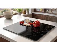 Biznest Large Tempered Glass Cutting Plate Black Marble Effect 5 Mm Thick Anti-Slip Elastic Dishwasher Safe Worktop Surface Protection Rectangular Chopping Board 60 X 40 Cm