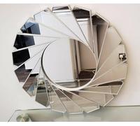 Biznest Large Wall Mirror Art Deco Frame Round swivel style Wall Mirror Glass 61cm Swirl Design Home Decor (Silver)