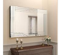 Biznest Large Wall Mirror Silver Bevelled Triple Strips MDF Back Modern Glass Wall Mirror Home Decor Bedroom Living Room (60x90cm)