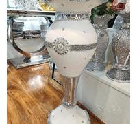 Biznest Large White & Silver Glitter Ceramic Mirrored Zig Zag Diamond Flower Pot Vase Home Decoration Floor Vase Stylish 80 Cm