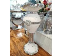 Biznest Large White & Silver Glitter Ceramic Mirrored Zig Zag Diamond Flower Pot Vase Home Decoration Floor Vase Stylish 80 Cm