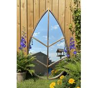 Biznest Leaf Surface Shape Garden Mirror Copper Framed Indoor/outdoor Wall Decor Patio Hanging Style Black Gold 76 X 42.5 X 1.8 Cm