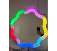 Biznest Led Wavy Vanity Wall Mount Makeup Mirror 24-Inch Rgb Multicolour Changing Remote Control Plastic Frame Flower Shape 61 Cm
