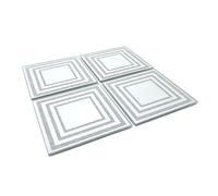 Biznest Line Center Glitter Set Of Coasters 10X10Cm Placemat 22X29Cm & Center Plate 20cm Glass Mirrored Sparkle Dining Table Mats Kitchen Luxurious (4 Coasters)