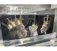Biznest LION FAMILY Picture Liquid 3D Wall Decor Glitter Wall Art Mirrored Frame Home Decoration Bedroom Living Room 85x45cm 1 Boy B-AN736