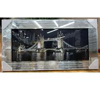 Biznest LONDON BRIDGE AT NIGHT Picture Liquid 3D Wall Decor Glitter Wall Art Mirrored Frame Home Decoration Bedroom Living Room 85x45cm B-CY005