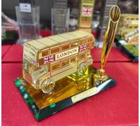 Biznest London Bus Ornament Pan Holder Glass Gold, Best For Gift, Home Office