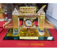 Biznest London Tower Bridge Ornament Table Clock Glass, Best For Gift, Home Office (Gold)