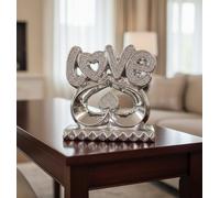 Biznest Love Letters On Heart Ornament Silver Art Deco Ceramic With Crushed Crystal Polished Chrome Diamond Shape Sparkling Luxury