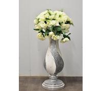 Biznest Luxury Floor Vase Crushed Diamond Effect Ceramic Decor Flower Pot Sparkly Mirrored Border Crystal White & Silver 80X35 Cm