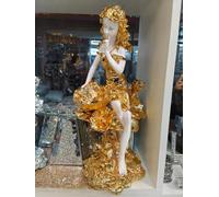 Biznest Luxury Italian Sitting Angel Lady Wings Decor Ornament White Gold Gypsy Romany Ceramic 45Cm