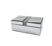 Biznest Luxury Silver Mirrored Finish Glass Jewellery Box Sparkle Crushed Diamante Square Storage Display Holder Velvet Lined Interior Large Cosmetics Organiser Dressing Table Vanity Decor 25 X 20 Cm