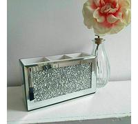 Biznest Makeup Brush Holder Organiser Crushed Diamond Jewel Mirror Beauty Box 3 Compartments Make Up Brushes Holder White