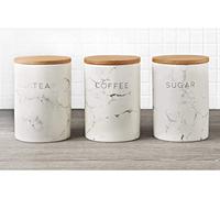 Biznest Marble Effect Kitchen Canisters Tea Coffee Sugar Set 3Pc Home Decorative Kitchen Dining Table Eye Catching Design