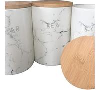 Biznest Marble Storage Jars Canisters Bamboo Lid Fresh Seals Tea, Coffee & Sugar 3Pc
