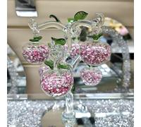 Biznest Medium Pink Crushed Diamond Crystal Filled Glass Apple Ornament Statue Shelf Décor