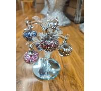 Biznest Medium Silver And Multicolor Crushed Diamond Crystal Filled Glass Apple Tree Ornament Statue Shelf Decor
