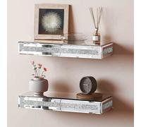 Biznest Mirrored Crushed Diamond Floating Wall Mounted Shelf Glitz Sparkle 40Cm