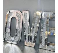 Biznest Mirrored Diamond Love Letters Crushed Crystal Mirror Diamond Wall Art