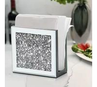 Biznest Mirrored Napkin Holder With Crushed Crystal Design, 14 X 13 Cm, Silver Elegant Table Centerpiece Décor
