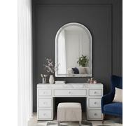 Biznest Modern Arched Wall Mount Mirror Crushed Jewel Loose Bling Diamond Edges Color Changing LED Lights MDF Back Crystal Glass Anti Deform Sparkle Home Decor 100 X 70 Cm (SILVER ARCHED SHAPE)