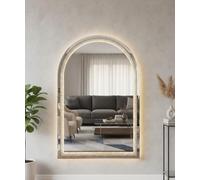 Biznest Modern Arched Wall Mount Mirror Crushed Jewel Loose Bling Diamond Edges Color Changing LED Lights MDF Back Crystal Glass Anti Deform Sparkle Home Decor 100 X 70 Cm (SILVER WITH LED LIGHT)