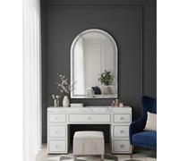 Biznest Modern Arched Wall Mount Mirror Crushed Jewel Loose Bling Diamond Edges Silver Mdf Back Crystal Glass Decor 100 X 70 Cm