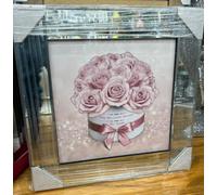Biznest MODERN LIQUID GLITTER WALL ART WITH MIRRORED EDGES 50X50CM (MILLOION ROSES FLOWER POD PINK)