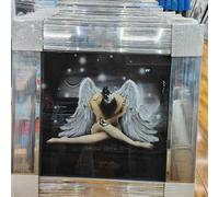 Biznest Modern Liquid Glitter Wall Art With Mirrored Edges 50X50Cm (Sitting Angel With Wings)