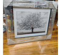 Biznest Modern Liquid Glitter Wall Art With Mirrored Edges 55X55Cm ( Silver Blosssom Tree )