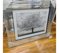 Biznest Modern Liquid Glitter Wall Art With Mirrored Edges Extra Large Size 55X55Cm (Blossom Tree Silver)