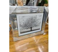 Biznest MODERN LIQUID GLITTER WALL ART WITH MIRRORED EDGES Extra Large Size 55X55Cm (Blossom tree silver)