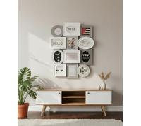 Biznest Multi Shapes Photo Frame 12 Aperture Collage Picture Vintage Look Wall Mounted Plastic 8 x 6x4 & 4 x 4x4 Inch Vertical Hanging Display Capture Memories 67 X 52.5 X 2.5 Cm (WHITE & GREY)