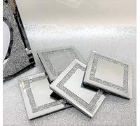Biznest New 10x10cm Square Shape Sparkle Diamante Crushed Jewel Glass Glitter Coasters Set of 4 - Home Décor (Crushed Jewel Border)