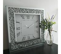 Biznest New 30X30Cm Crushed Jewel Crystal Wall Clock Roman Number Glass Diamante Mirror Round Square (30x30cm)