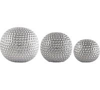 Biznest New Elegant Set Of 3 Silver Ceramic Dimpled Spheres Ornaments Decorative Look