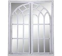 Biznest New Ex Large Rustic White Window Style Arch Wall Mirror Garden Vintage 66X96Cm