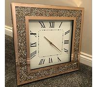 Biznest New Glamorous Rose Gold Crushed Crystal Large Mirrored Wall Clock