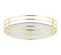 Biznest New Gold Decorative 30cm Mirror Glass Crystal Vintage Round Metal Drinks Tray Serving