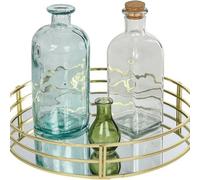 Biznest New Gold Decorative 30Cm Mirror Glass Crystal Vintage Round Metal Drinks Tray Serving