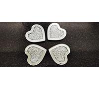 Biznest New Heart Shaped Coaster Set Of 4 Mirror Full Crushed Jewel Diamante Diamond Glass Cup Mat Gift Set