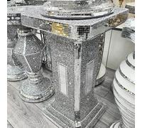 Biznest New Silver Ceramic Mosaic White Mirrored Table Modern Flower Stand Bed Side Romany Square